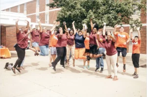 Langston University students jumping